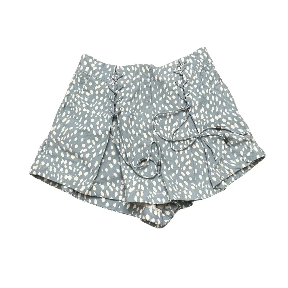 Free People Bennett Shorts Size 10 Blue White Lace Up Pleated High Rise NWOT